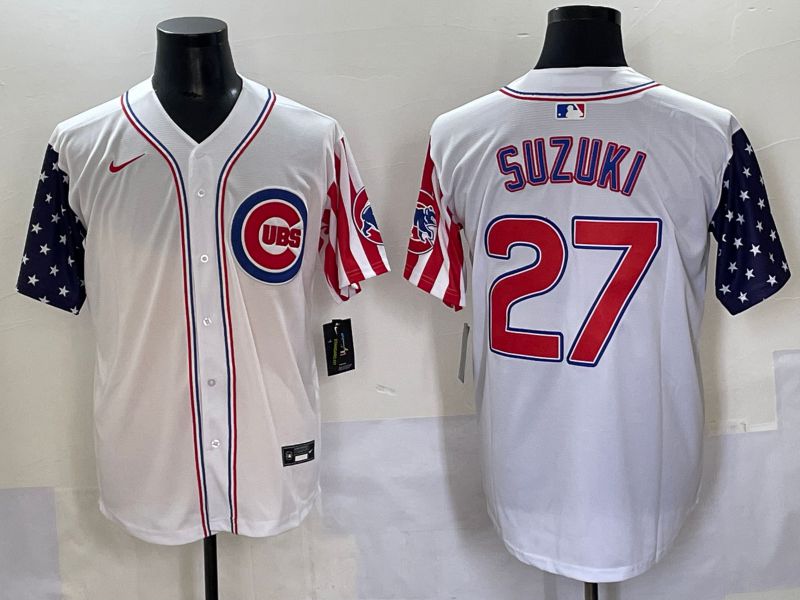Men 2025 Chicago Cubs #27 Suzuki White a generation of national flags Joint Name Nike MLB Jersey style 1